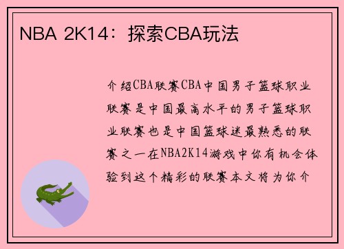 NBA 2K14：探索CBA玩法